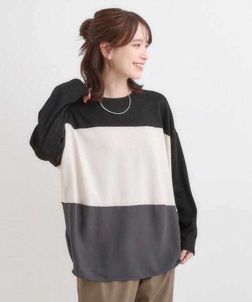 SHOO・LA・RUE(シューラルー)の「【S-LL】インしないで着られる 3段切り替えトップス(Tシャツ/カットソー・レディース・ブラック系4/グレー系4/ワイン系6/ブルーグリーン・01/02/03/04)」の16枚目の写真