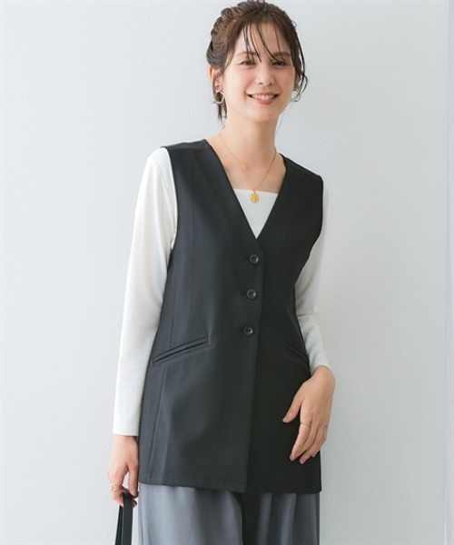 7days Life Styling（セブンデイズライフスタイリング）の「落ち感ドレープ素材ミドル丈フレアジレ（タテヨコストレッチ・しわになりにくい・速乾・ＵＶカット）＜大きいサイズ有＞（ベスト・レディース・グレー/ブラック・M/L/LL/3L）」の2枚目の写真