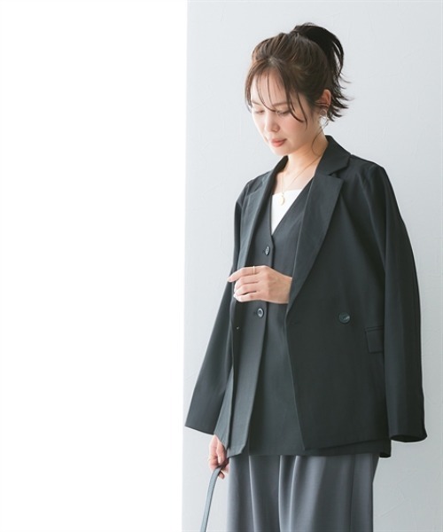 7days Life Styling（セブンデイズライフスタイリング）の「落ち感ドレープ素材ミドル丈フレアジレ（タテヨコストレッチ・しわになりにくい・速乾・ＵＶカット）＜大きいサイズ有＞（ベスト・レディース・グレー/ブラック・M/L/LL/3L）」の15枚目の写真