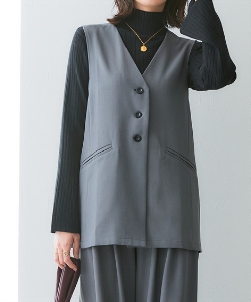 7days Life Styling（セブンデイズライフスタイリング）の「落ち感ドレープ素材ミドル丈フレアジレ（タテヨコストレッチ・しわになりにくい・速乾・ＵＶカット）＜大きいサイズ有＞（ベスト・レディース・グレー/ブラック・M/L/LL/3L）」の16枚目の写真