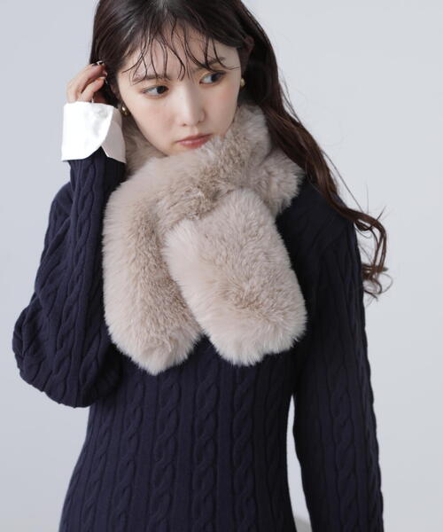 FREE'S MART（フリーズマート）の「◆フェイクファーティペット（マフラー・レディース・ホワイト/ブラウン・ﾌﾘ-）」の3枚目の写真