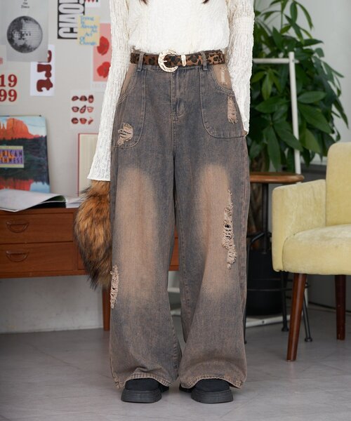 CIAOPANIC（チャオパニック）の「【neutral by ciaopanic】ヴィンテージライクワイドデニムパンツ（デニムパンツ・レディース・ブラウン・FREE）」の2枚目の写真