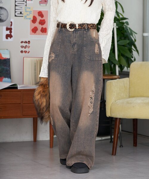 CIAOPANIC（チャオパニック）の「【neutral by ciaopanic】ヴィンテージライクワイドデニムパンツ（デニムパンツ・レディース・ブラウン・FREE）」の3枚目の写真