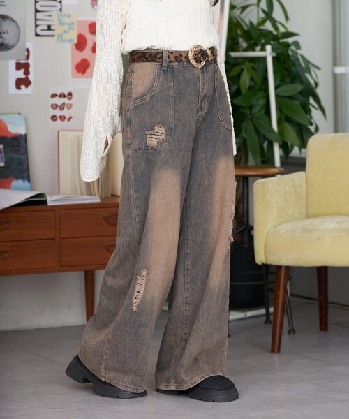 CIAOPANIC（チャオパニック）の「【neutral by ciaopanic】ヴィンテージライクワイドデニムパンツ（デニムパンツ・レディース・ブラウン・FREE）」の4枚目の写真