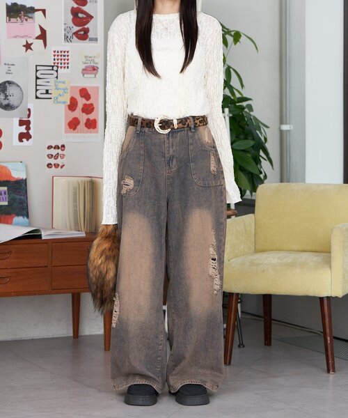 CIAOPANIC（チャオパニック）の「【neutral by ciaopanic】ヴィンテージライクワイドデニムパンツ（デニムパンツ・レディース・ブラウン・FREE）」の6枚目の写真