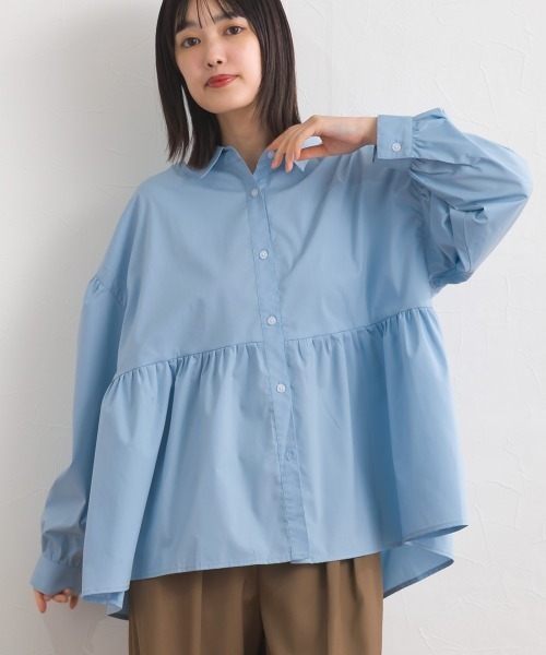 OMNES(オムネス)の「ポプリンギャザー切替 レギュラーカラー 長袖シャツブラウス(シャツ/ブラウス・レディース・ブルー/ブラック/ライトベージュ/マルチ/ホワイト/ホワイト系その他・FREE)」の6枚目の写真