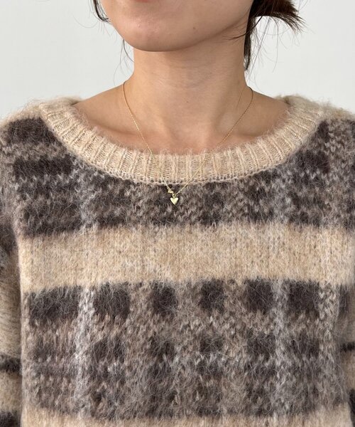 CAPRICIEUX LE'MAGE（カプリシューレマージュ）の「チェックシャギープルオーバー（ニット/セーター・レディース・ベージュ/ブラック・FREE）」の3枚目の写真