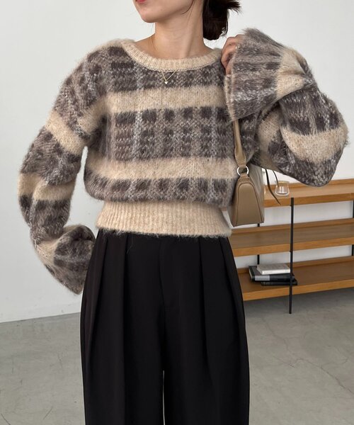 【きなこページ】チェックシャギープルオーバー　カプリシュレマージュ CAPRICIEUX LE'MAGE（カプリシューレマージュ）の「チェックシャギー