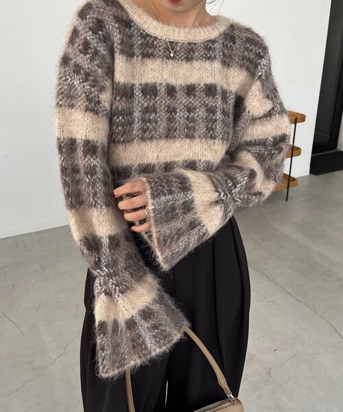 【きなこページ】チェックシャギープルオーバー　カプリシュレマージュ CAPRICIEUX LE'MAGE（カプリシューレマージュ）の「チェックシャギー