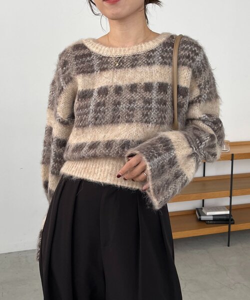 CAPRICIEUX LE'MAGE（カプリシューレマージュ）の「チェックシャギープルオーバー（ニット/セーター・レディース・ベージュ/ブラック・FREE）」の13枚目の写真