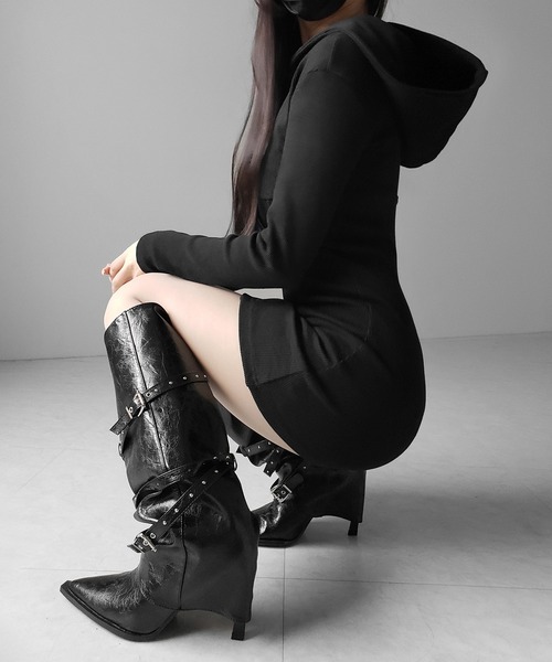 me+em select(ミームセレクト)の「【 2color 】フーディジップアップスリムラインミニワンピース / Hoodie zip up slimline mini onepiece(ワンピース・レディース・ブラック/グレー・FREE)」の9枚目の写真