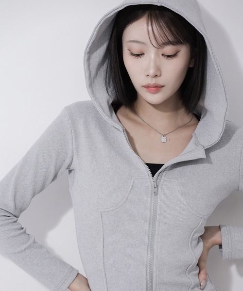 me+em select(ミームセレクト)の「【 2color 】フーディジップアップスリムラインミニワンピース / Hoodie zip up slimline mini onepiece(ワンピース・レディース・ブラック/グレー・FREE)」の15枚目の写真