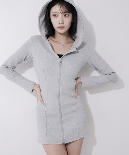 me+em select(ミームセレクト)の「【 2color 】フーディジップアップスリムラインミニワンピース / Hoodie zip up slimline mini onepiece(ワンピース・レディース・ブラック/グレー・FREE)」の16枚目の写真