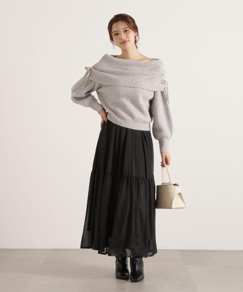 PROPORTION BODY DRESSING（プロポーションボディドレッシング）の「リボン付きオフショルニット / 1215270123（ニット/セーター・レディース・ベージュ/ホワイト系その他/グレー・FREE）」の4枚目の写真