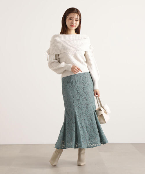 PROPORTION BODY DRESSING（プロポーションボディドレッシング）の「リボン付きオフショルニット / 1215270123（ニット/セーター・レディース・ベージュ/ホワイト系その他/グレー・FREE）」の19枚目の写真