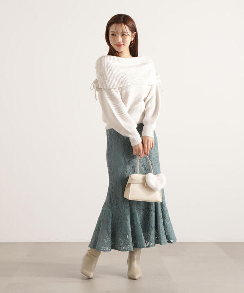 PROPORTION BODY DRESSING（プロポーションボディドレッシング）の「リボン付きオフショルニット / 1215270123（ニット/セーター・レディース・ベージュ/ホワイト系その他/グレー・FREE）」の21枚目の写真