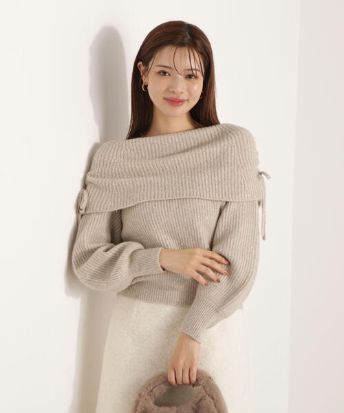 PROPORTION BODY DRESSING（プロポーションボディドレッシング）の「リボン付きオフショルニット / 1215270123（ニット/セーター・レディース・ベージュ/ホワイト系その他/グレー・FREE）」の3枚目の写真