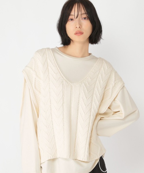 studio CLIP（スタディオクリップ）の「【daily CLIP】コットンブレンドルーズベスト（ベスト・レディース・ホワイト/チャコール・FREE）」の4枚目の写真