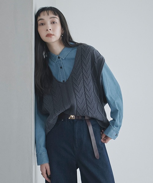 studio CLIP（スタディオクリップ）の「【daily CLIP】コットンブレンドルーズベスト（ベスト・レディース・ホワイト/チャコール・FREE）」の8枚目の写真