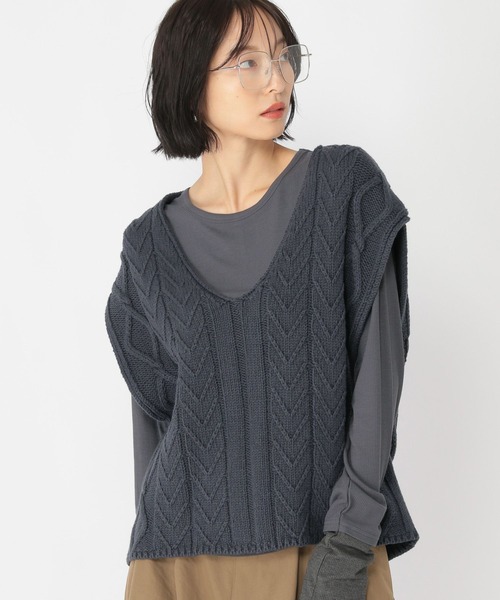 studio CLIP（スタディオクリップ）の「【daily CLIP】コットンブレンドルーズベスト（ベスト・レディース・ホワイト/チャコール・FREE）」の9枚目の写真