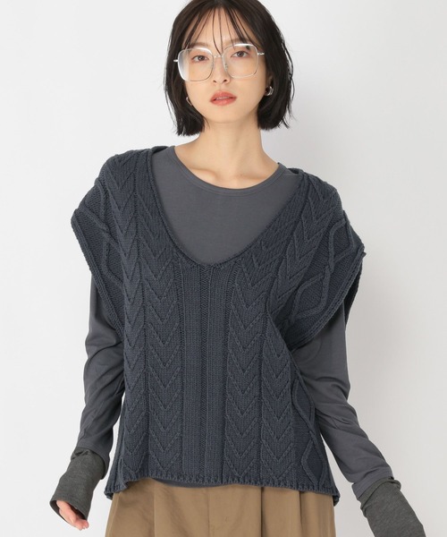 studio CLIP（スタディオクリップ）の「【daily CLIP】コットンブレンドルーズベスト（ベスト・レディース・ホワイト/チャコール・FREE）」の10枚目の写真