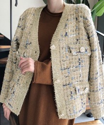 ミックス編みボタンアップニットカーディガン