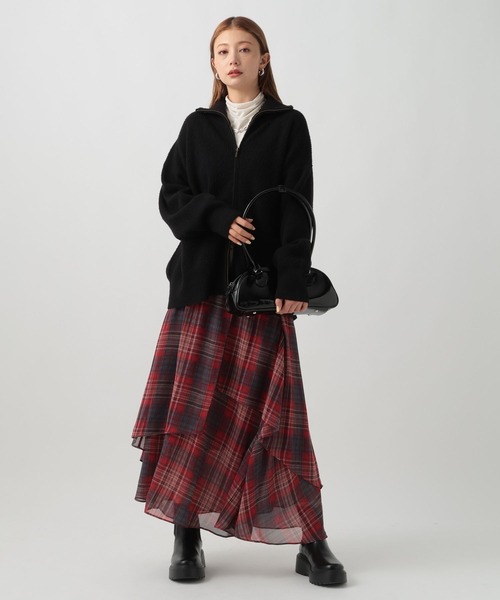 BAYFLOW（ベイフロー）の「[軽アウター感覚で羽織れる]アゼニットジップカーディガン（ニット/セーター・レディース・グレー/アイボリー/ブラック・FREE）」の7枚目の写真