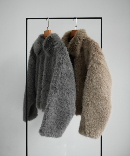My shawty(マイシャウティー)の「fur short blouson(ブルゾン・レディース・ベージュ/グレー・FREE)」の15枚目の写真