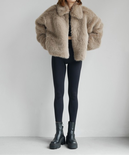 My shawty(マイシャウティー)の「fur short blouson(ブルゾン・レディース・ベージュ/グレー・FREE)」の8枚目の写真