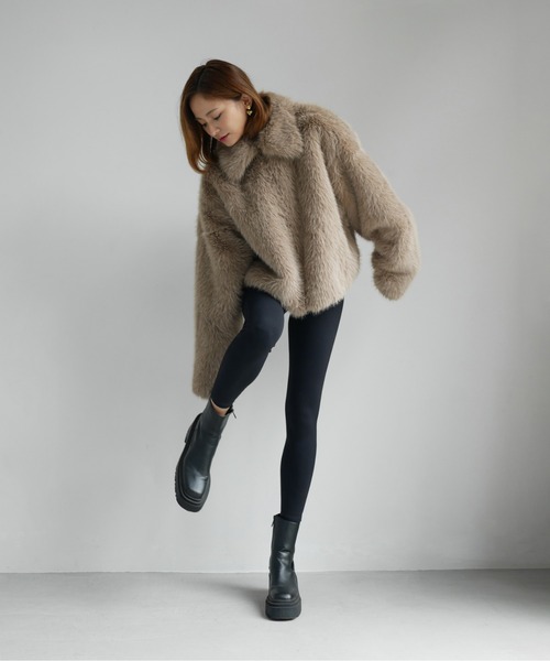 My shawty(マイシャウティー)の「fur short blouson(ブルゾン・レディース・ベージュ/グレー・FREE)」の7枚目の写真