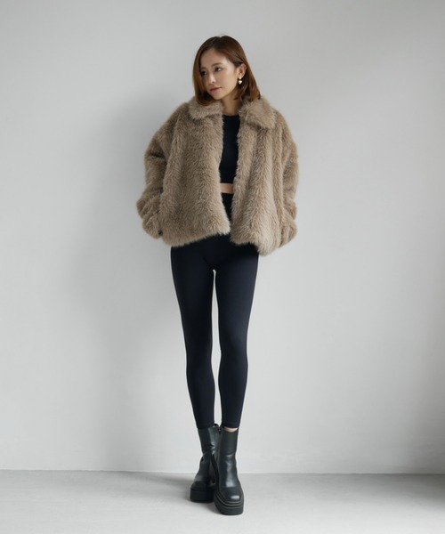 My shawty(マイシャウティー)の「fur short blouson(ブルゾン・レディース・ベージュ/グレー・FREE)」の6枚目の写真