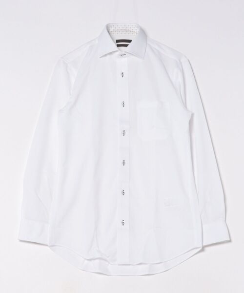 m.f.editorial（エムエフエディトリアル）の「【ノンアイロン 吸水速乾】m.f.エディトリアル メンズ ワイドカラー ビジネスドレス長袖ニットシャツ（シャツ/ブラウス・メンズ・ホワイト・首回り39cm-裄丈84cm/首回り39cm-裄丈80cm/首回り41cm-裄丈82cm/首回り41cm-裄丈86cm/首回り43cm-裄丈82cm/首回り43cm-裄丈86cm）」の3枚目の写真