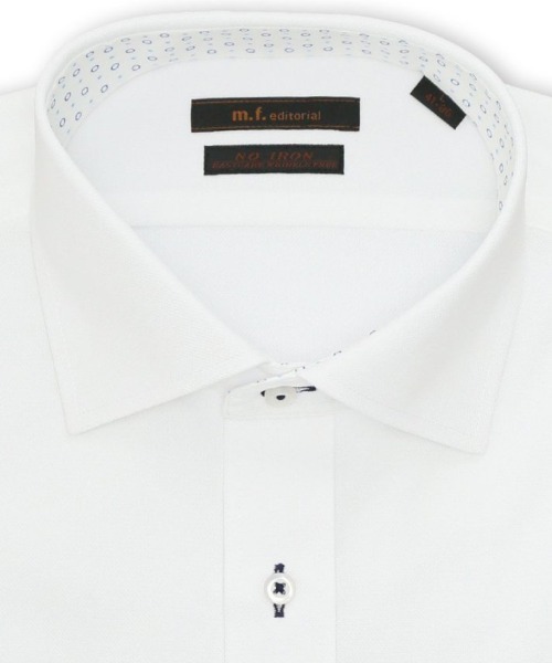 m.f.editorial（エムエフエディトリアル）の「【ノンアイロン 吸水速乾】m.f.エディトリアル メンズ ワイドカラー ビジネスドレス長袖ニットシャツ（シャツ/ブラウス・メンズ・ホワイト・首回り39cm-裄丈84cm/首回り39cm-裄丈80cm/首回り41cm-裄丈82cm/首回り41cm-裄丈86cm/首回り43cm-裄丈82cm/首回り43cm-裄丈86cm）」の7枚目の写真