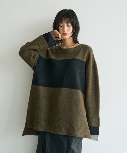 Editt by YECCA VECCA（エディットバイイェッカヴェッカ）の「袖レイヤードソフトニット（ニット/セーター・レディース・杢グレー/チャコールグレー/その他6・FREE）」の4枚目の写真