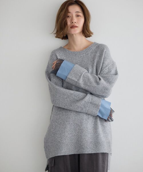 Editt by YECCA VECCA（エディットバイイェッカヴェッカ）の「袖レイヤードソフトニット（ニット/セーター・レディース・杢グレー/チャコールグレー/その他6・FREE）」の5枚目の写真