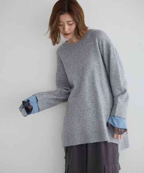 Editt by YECCA VECCA（エディットバイイェッカヴェッカ）の「袖レイヤードソフトニット（ニット/セーター・レディース・杢グレー/チャコールグレー/その他6・FREE）」の6枚目の写真