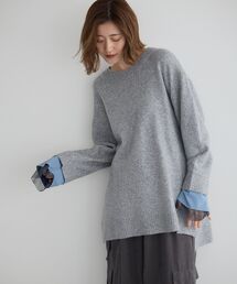 袖レイヤードソフトニット