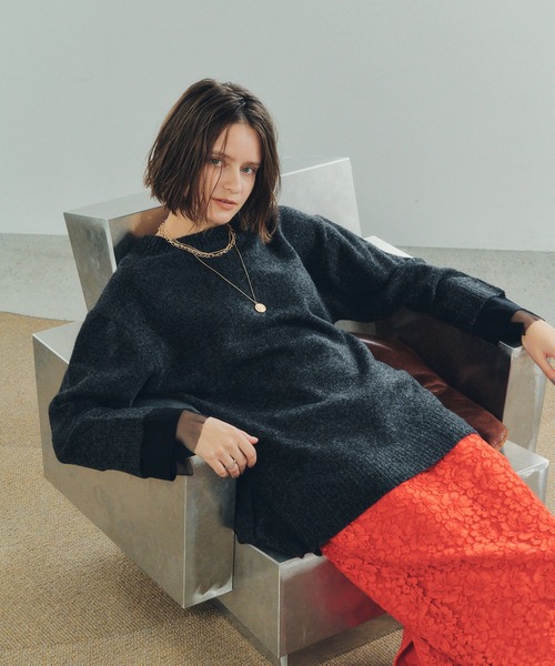 Editt by YECCA VECCA（エディットバイイェッカヴェッカ）の「袖レイヤードソフトニット（ニット/セーター・レディース・杢グレー/チャコールグレー/その他6・FREE）」の2枚目の写真