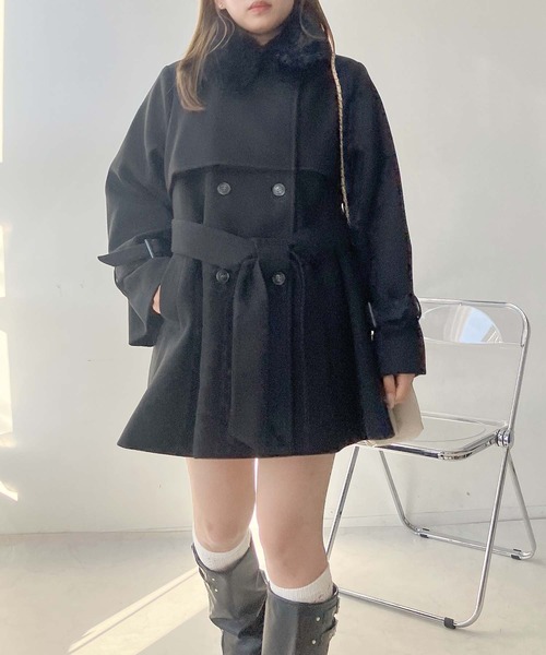 AS KNOW AS plus（アズノゥアズプラス）の「♪取り外し可能 エコファー衿 ベルト付きミドルコート（チェスターコート・レディース・アイボリー/ブラック/ベージュ/杢グレー・FREE）」の3枚目の写真