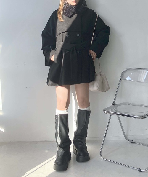 AS KNOW AS plus（アズノゥアズプラス）の「♪取り外し可能 エコファー衿 ベルト付きミドルコート（チェスターコート・レディース・アイボリー/ブラック/ベージュ/杢グレー・FREE）」の11枚目の写真