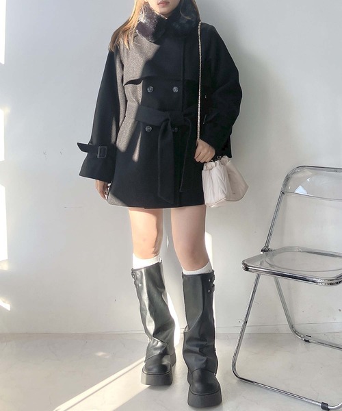 AS KNOW AS plus（アズノゥアズプラス）の「♪取り外し可能 エコファー衿 ベルト付きミドルコート（チェスターコート・レディース・アイボリー/ブラック/ベージュ/杢グレー・FREE）」の14枚目の写真