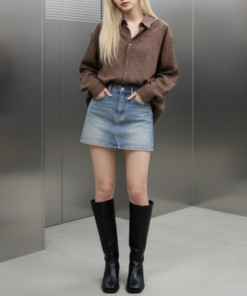 A'gem（エージェム）の「A'GEM/9 × .kom 『A'gem/エージェム』Y2K MINI CHECK SHIRT/ミニチェックシャツ（シャツ/ブラウス・レディース・ブラウン・FREE）」の4枚目の写真