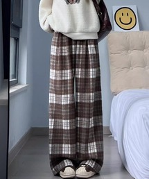 ルーズストレートチェック柄イージーパンツ