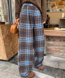 ルーズストレートチェック柄イージーパンツ