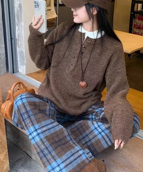 Ressaca（レサーカ）の「ルーズストレートチェック柄イージーパンツ（その他パンツ・レディース・ブラック/ブラウン/ブルー・M/L）」の4枚目の写真