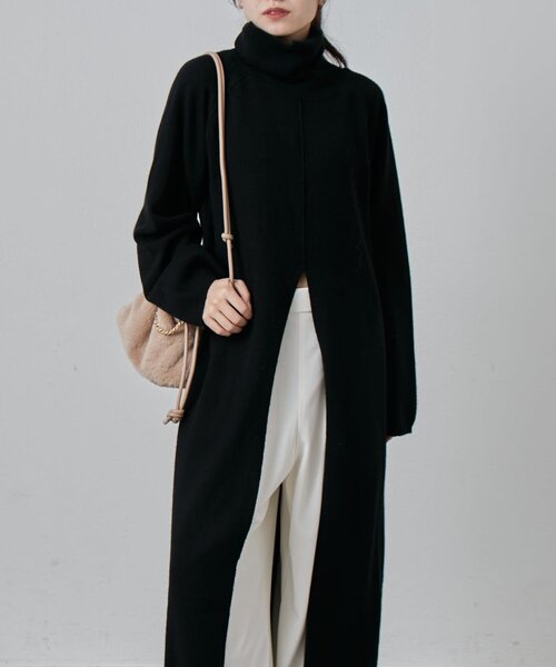 Lui's（ルイス）の「タートルネック前スリットロングワンピース（ワンピース・レディース・グレー/ベージュ/ブラック・FREE）」の8枚目の写真