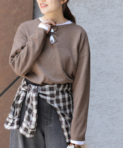 JOURNAL STANDARD relume（ジャーナルスタンダード　レリューム）の「《追加3》［2枚セット］3WAYレイヤードニットプルオーバー（ニット/セーター・レディース・ブラウン/グレー/ブラック/ピンク・FREE）」の2枚目の写真