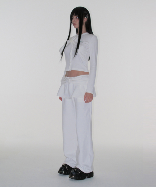 セール】Ribbon Tide Knit Cardigan_White（カーディガン/ボレロ