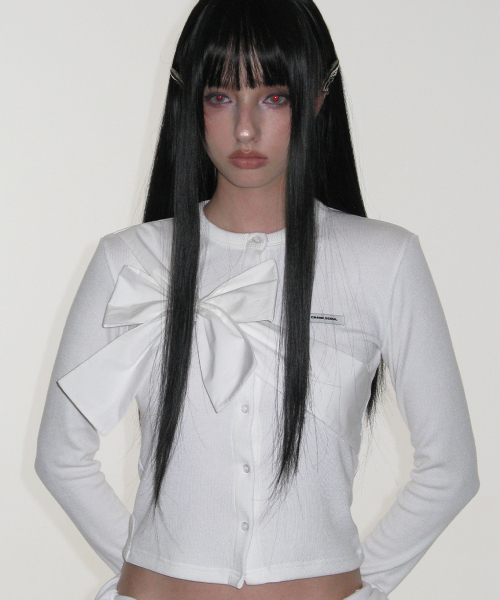 セール】Ribbon Tide Knit Cardigan_White（カーディガン/ボレロ