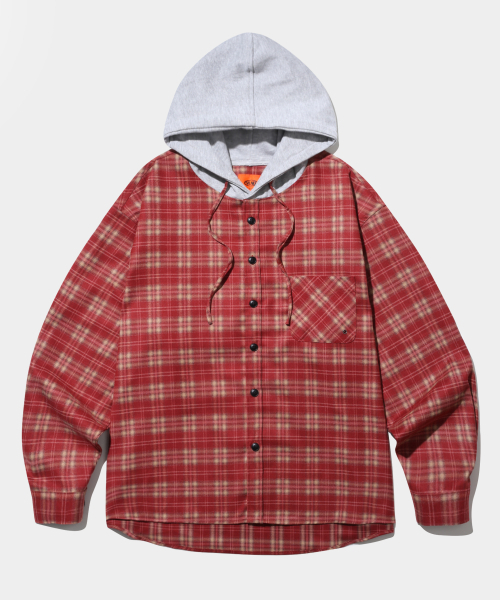DIMITRI BLACK(ディミトリブラック)の「VLAD バイアスチェックフードシャツ_レッド(シャツ/ブラウス・レディース・その他・MEDIUM/LARGE/X-LARGE)」の2枚目の写真